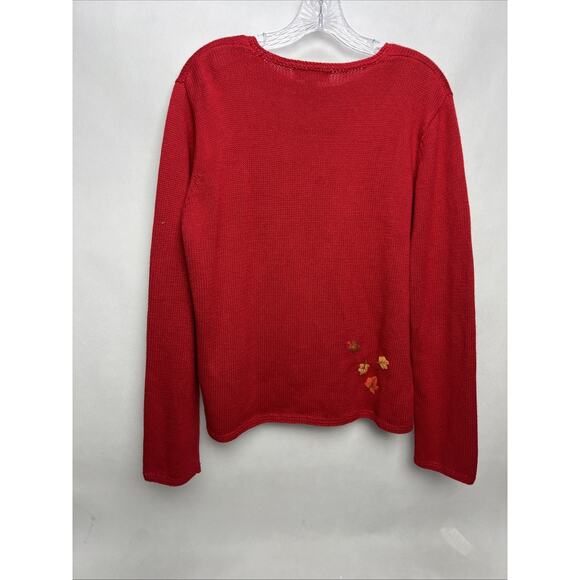 Vintage Northern Isles Sweater Womens Size Medium Red Puppy Dog Fall Leaves - Picture 4 of 9